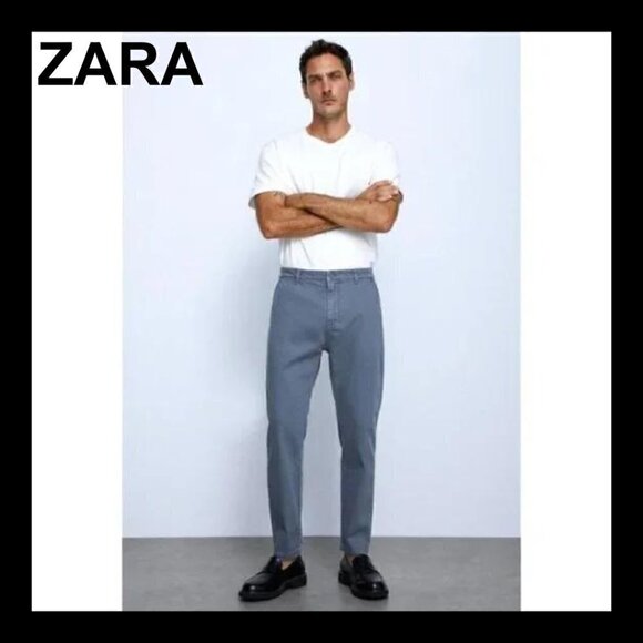NWT ZARA Mens gray skinny chino denim pants - Picture 1 of 14